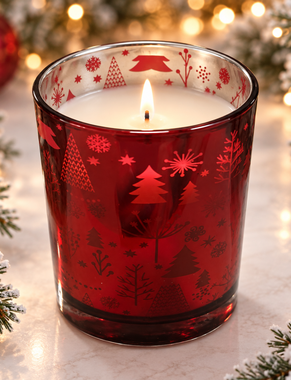 Frasco de Vidrio Navideño Bosque Rojo