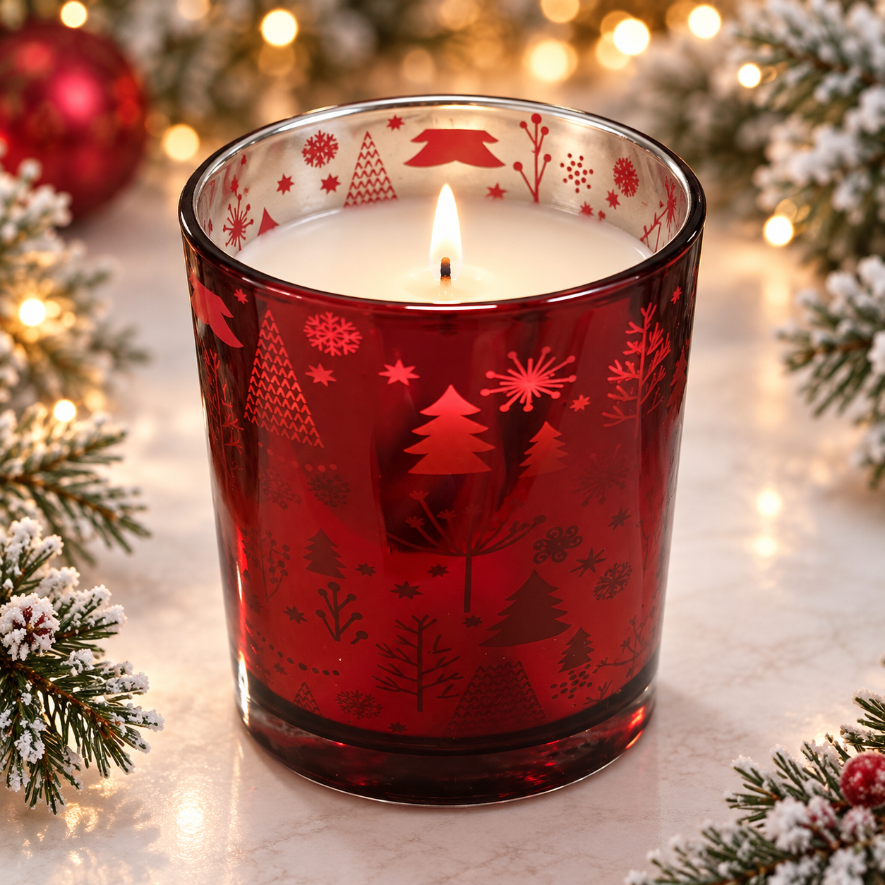 Frasco de Vidrio Navideño Bosque Rojo