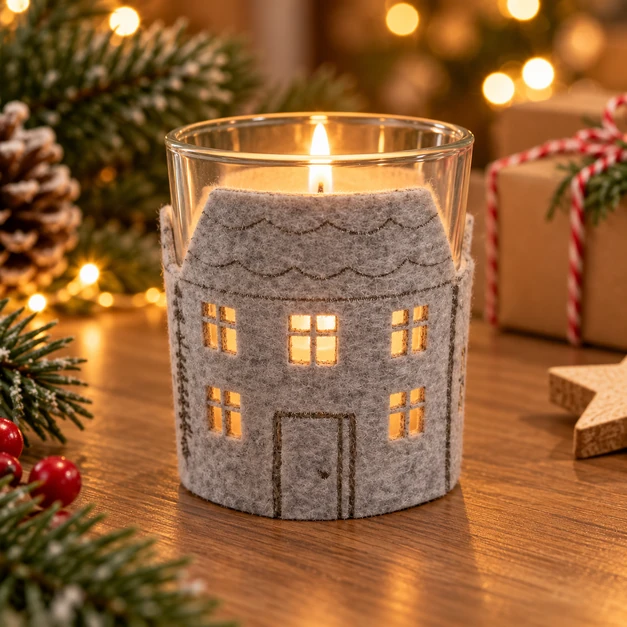 Frasco de Vidrio Navideño Nórdico con fieltro Gris 200ml