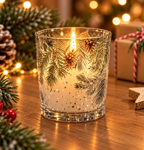 Frasco de Vidrio Navideño Abeto y Piñas 200ml
