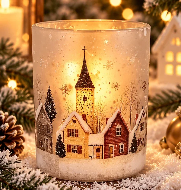 Frasco de Vidrio Navideño Pueblo nevado
