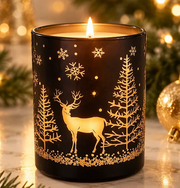 Frasco de Vidrio Navideño Reno Negro mate