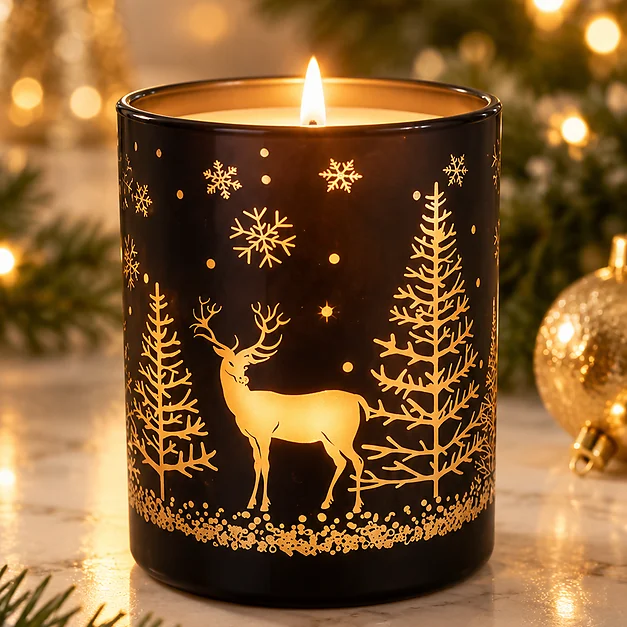 Frasco de Vidrio Navideño Reno Negro mate